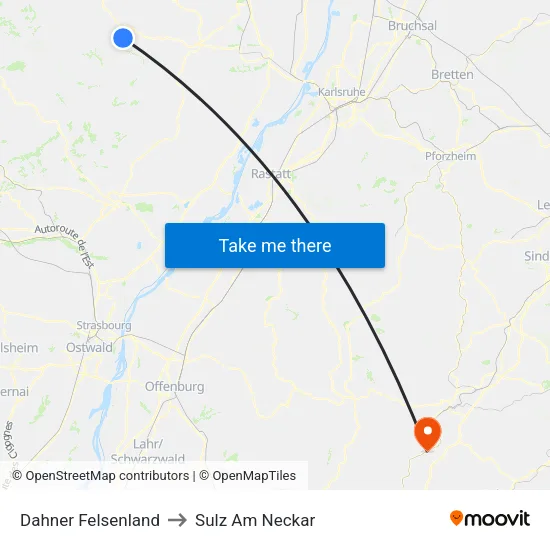 Dahner Felsenland to Sulz Am Neckar map