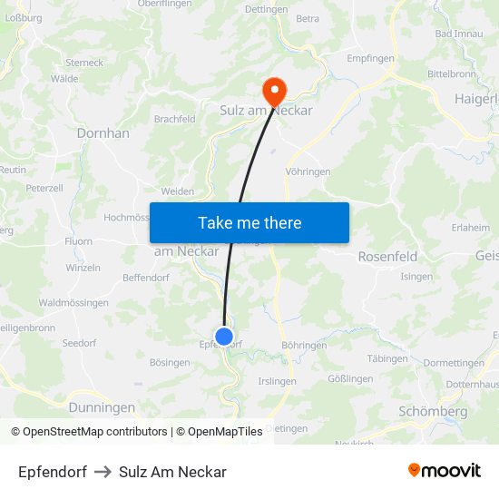 Epfendorf to Sulz Am Neckar map