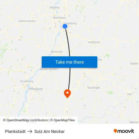 Plankstadt to Sulz Am Neckar map