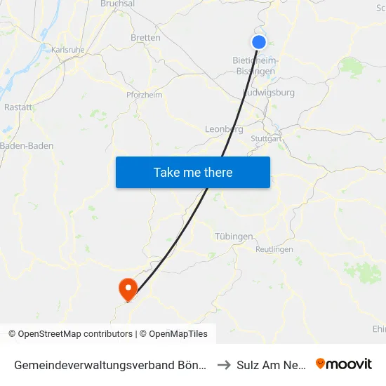 Gemeindeverwaltungsverband Bönnigheim to Sulz Am Neckar map