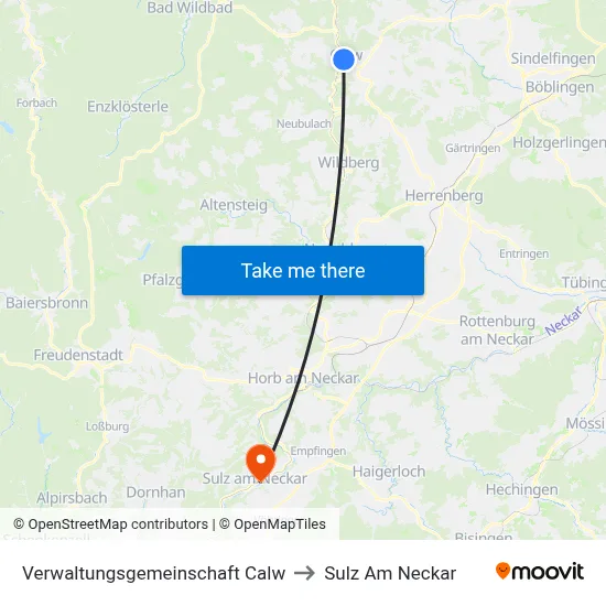 Verwaltungsgemeinschaft Calw to Sulz Am Neckar map