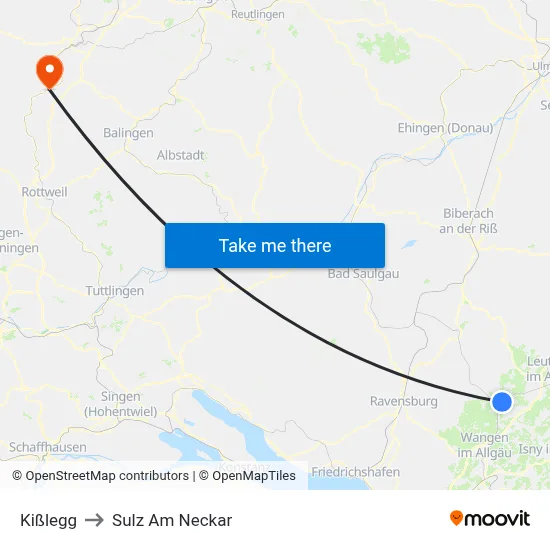 Kißlegg to Sulz Am Neckar map