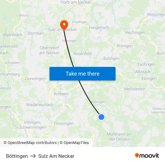 Böttingen to Sulz Am Neckar map