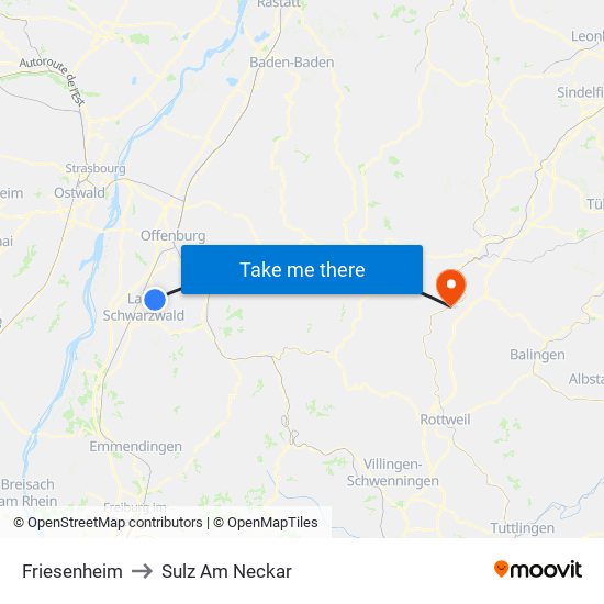 Friesenheim to Sulz Am Neckar map