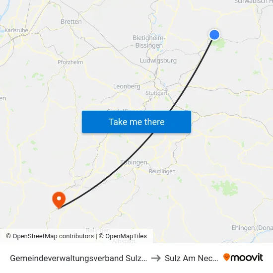 Gemeindeverwaltungsverband Sulzbach to Sulz Am Neckar map