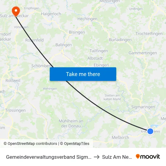 Gemeindeverwaltungsverband Sigmaringen to Sulz Am Neckar map