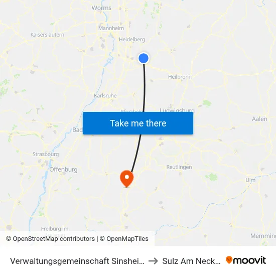 Verwaltungsgemeinschaft Sinsheim to Sulz Am Neckar map