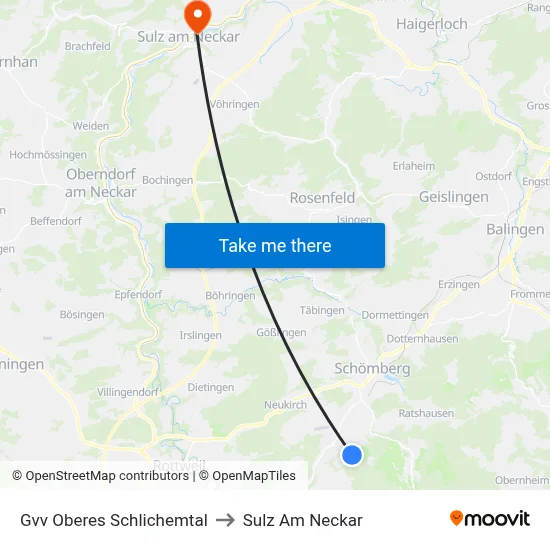 Gvv Oberes Schlichemtal to Sulz Am Neckar map