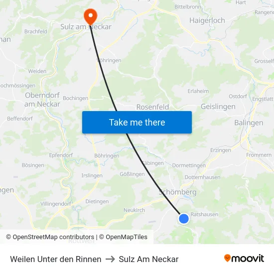 Weilen Unter den Rinnen to Sulz Am Neckar map