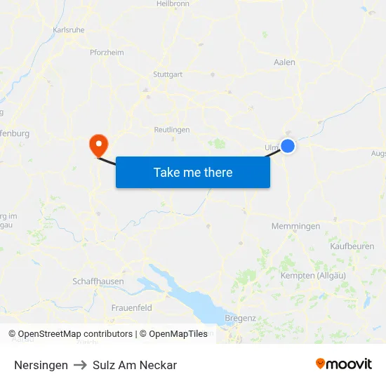 Nersingen to Sulz Am Neckar map