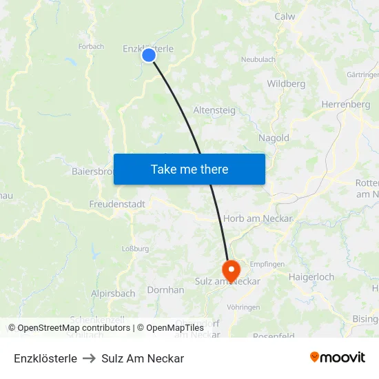 Enzklösterle to Sulz Am Neckar map