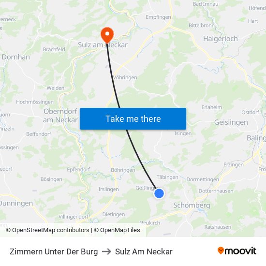 Zimmern Unter Der Burg to Sulz Am Neckar map