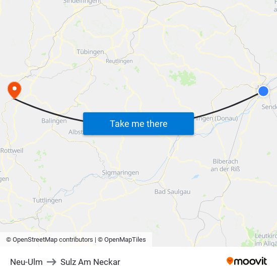 Neu-Ulm to Sulz Am Neckar map