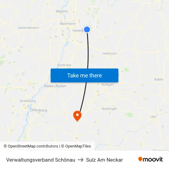 Verwaltungsverband Schönau to Sulz Am Neckar map