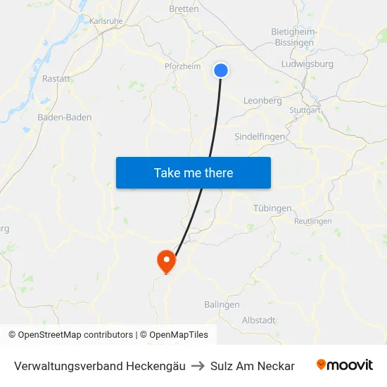 Verwaltungsverband Heckengäu to Sulz Am Neckar map