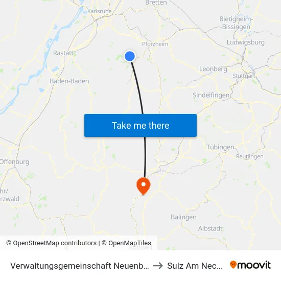 Verwaltungsgemeinschaft Neuenbürg to Sulz Am Neckar map