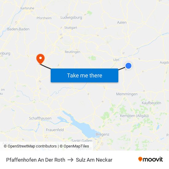 Pfaffenhofen An Der Roth to Sulz Am Neckar map