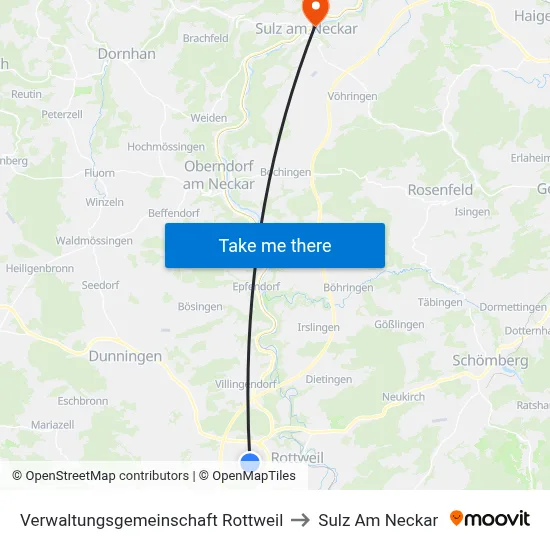 Verwaltungsgemeinschaft Rottweil to Sulz Am Neckar map