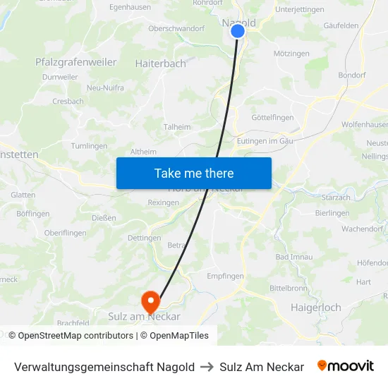 Verwaltungsgemeinschaft Nagold to Sulz Am Neckar map