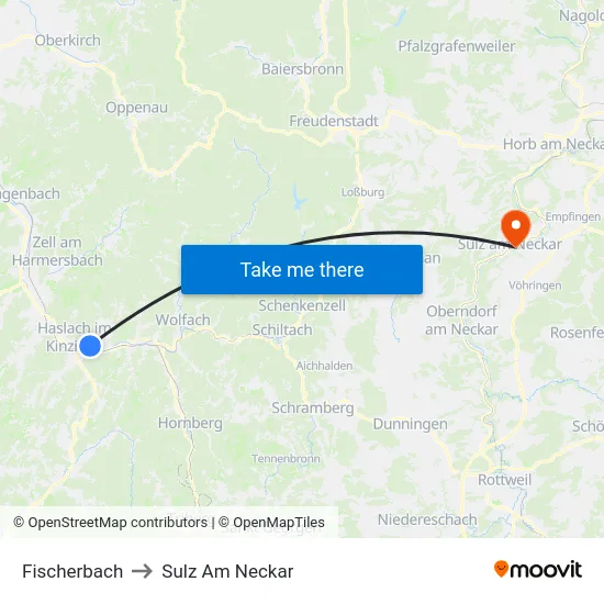 Fischerbach to Sulz Am Neckar map