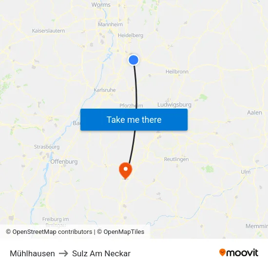 Mühlhausen to Sulz Am Neckar map