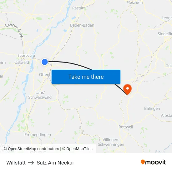 Willstätt to Sulz Am Neckar map
