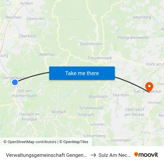 Verwaltungsgemeinschaft Gengenbach to Sulz Am Neckar map