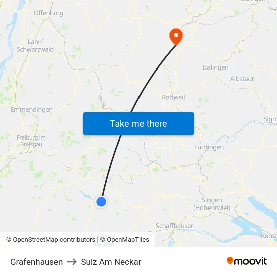 Grafenhausen to Sulz Am Neckar map