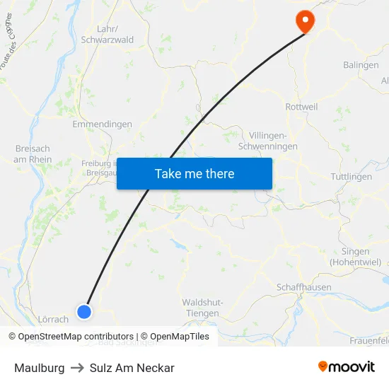 Maulburg to Sulz Am Neckar map