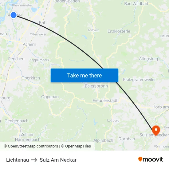 Lichtenau to Sulz Am Neckar map