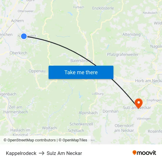 Kappelrodeck to Sulz Am Neckar map