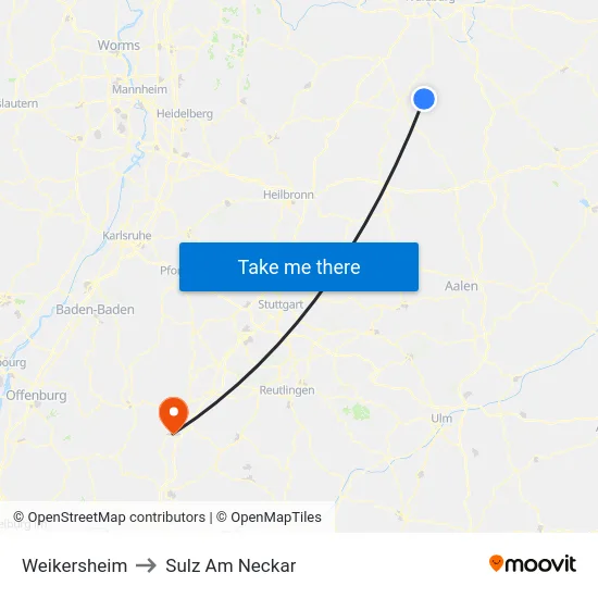 Weikersheim to Sulz Am Neckar map