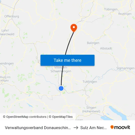 Verwaltungsverband Donaueschingen to Sulz Am Neckar map