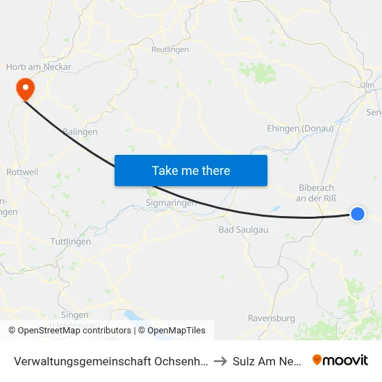 Verwaltungsgemeinschaft Ochsenhausen to Sulz Am Neckar map