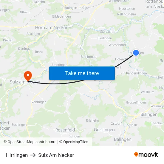 Hirrlingen to Sulz Am Neckar map