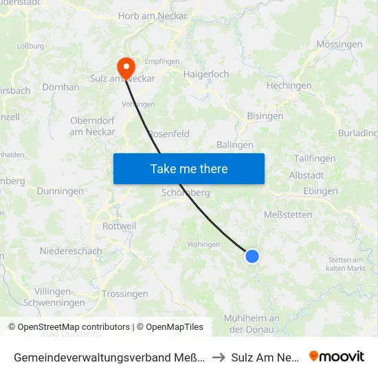 Gemeindeverwaltungsverband Meßstetten to Sulz Am Neckar map