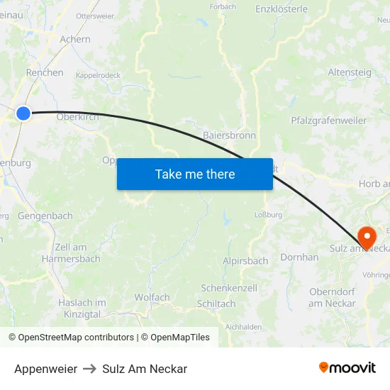 Appenweier to Sulz Am Neckar map