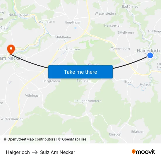 Haigerloch to Sulz Am Neckar map