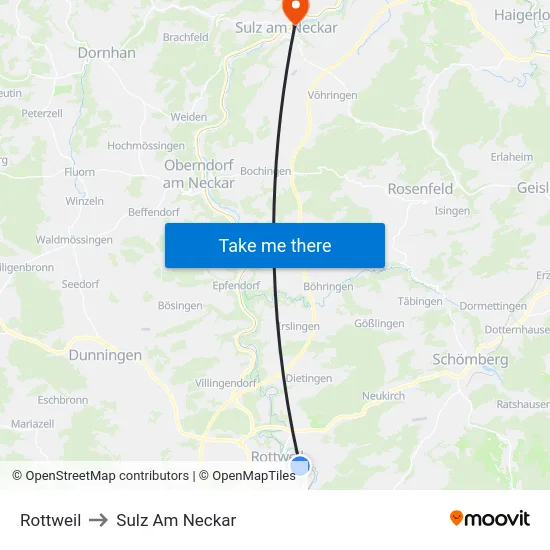 Rottweil to Sulz Am Neckar map