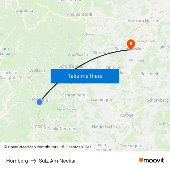 Hornberg to Sulz Am Neckar map