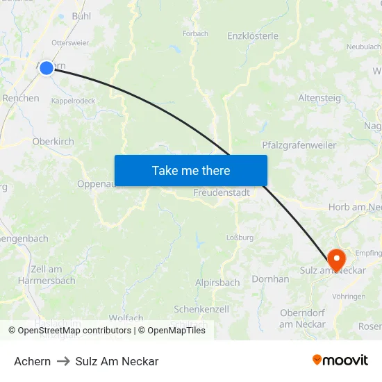 Achern to Sulz Am Neckar map