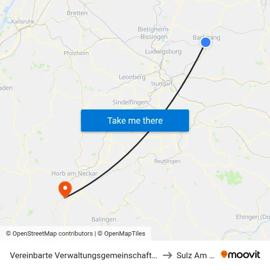Vereinbarte Verwaltungsgemeinschaft Der Stadt Backnang to Sulz Am Neckar map
