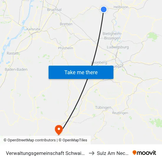 Verwaltungsgemeinschaft Schwaigern to Sulz Am Neckar map