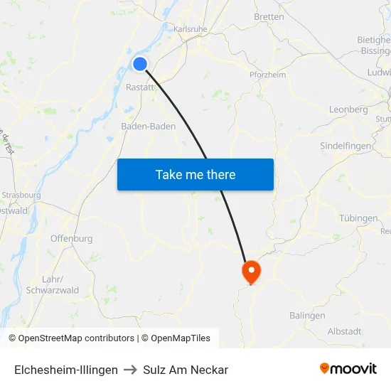 Elchesheim-Illingen to Sulz Am Neckar map