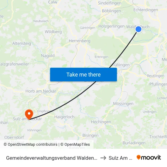 Gemeindeverwaltungsverband Waldenbuch/Steinenbronn to Sulz Am Neckar map