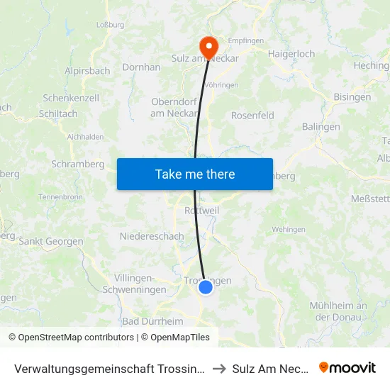 Verwaltungsgemeinschaft Trossingen to Sulz Am Neckar map