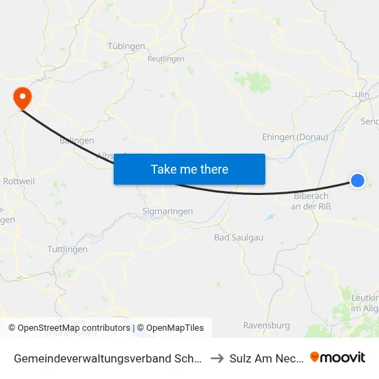 Gemeindeverwaltungsverband Schwendi to Sulz Am Neckar map