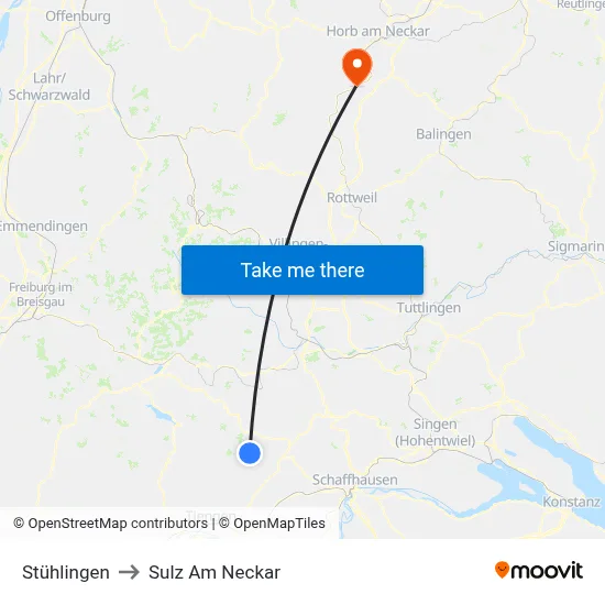 Stühlingen to Sulz Am Neckar map