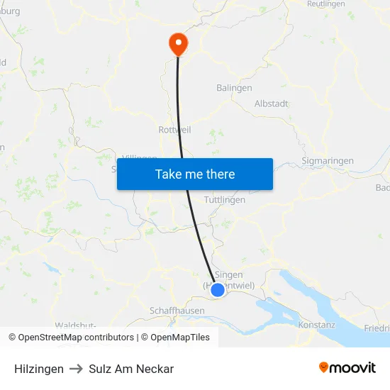 Hilzingen to Sulz Am Neckar map