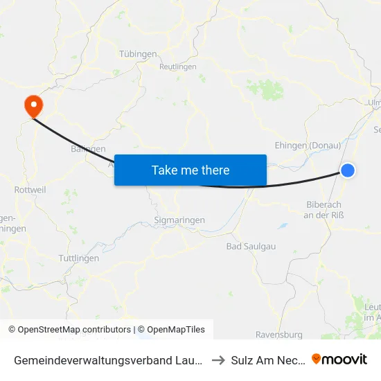 Gemeindeverwaltungsverband Laupheim to Sulz Am Neckar map